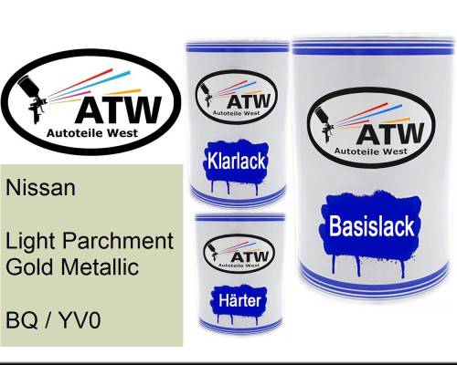 Nissan, Light Parchment Gold Metallic, BQ / YV0: 500ml Lackdose + 500ml Klarlack + 250ml Härter - Set, von ATW Autoteile West.